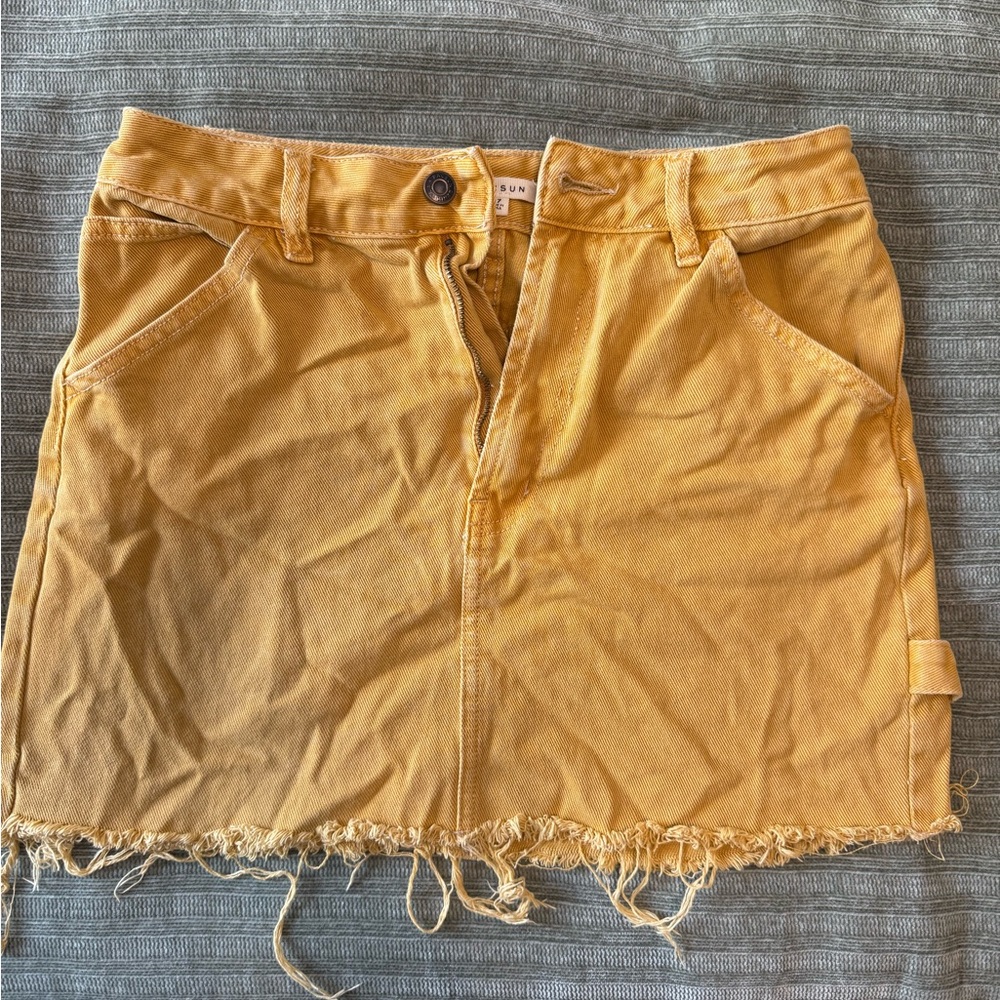 PacSun Mustard Frayed Mini Skirt